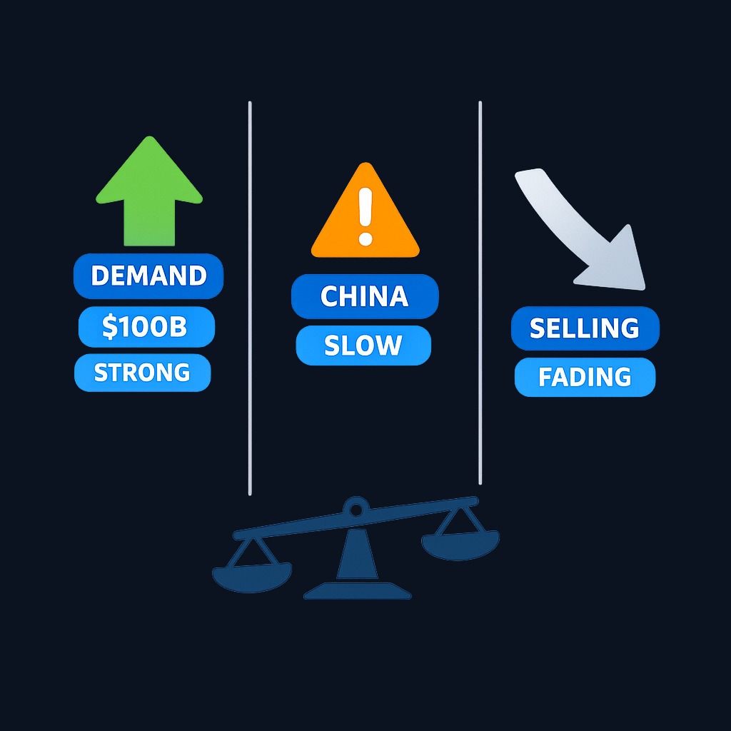 Three forces shaping memory stock outlook: Demand is confirmed strong ($100B in profits proves AI chip appetite), Chinese supply threat is real but delayed (scale production is years away and faces political barriers), and forced selling from leveraged products appears to be exhausting itself. Bulls and bears each hold legitimate arguments—the question is which force dominates the next phase.
