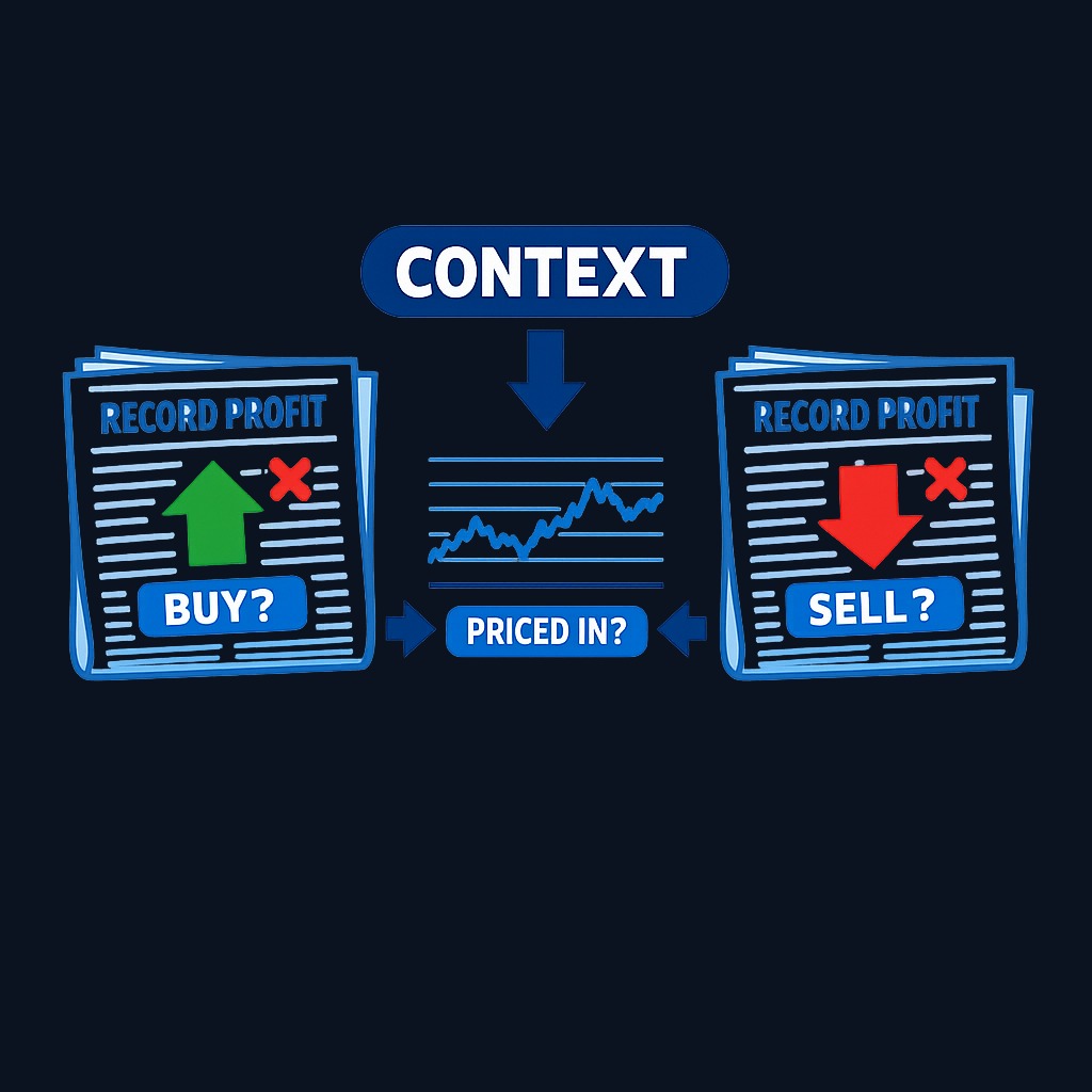 The same week delivered both record profits and a historic crash. Neither is automatically a buy or sell signal. What matters is which outcome the market had already anticipated and priced into the stock before the news. When expectations reset dramatically—as they did here—the relationship between news and price response can appear inverted. This is why context and valuation matter more than headlines alone.