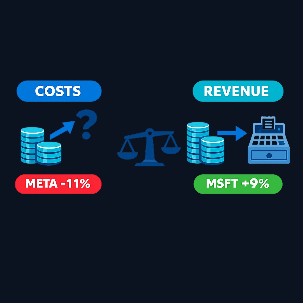 The market's split verdict: both companies increased AI spending dramatically, but investors rewarded Microsoft's visible revenue conversion while punishing Meta's promise of future returns. Same investment category, opposite evidence of current payoff.