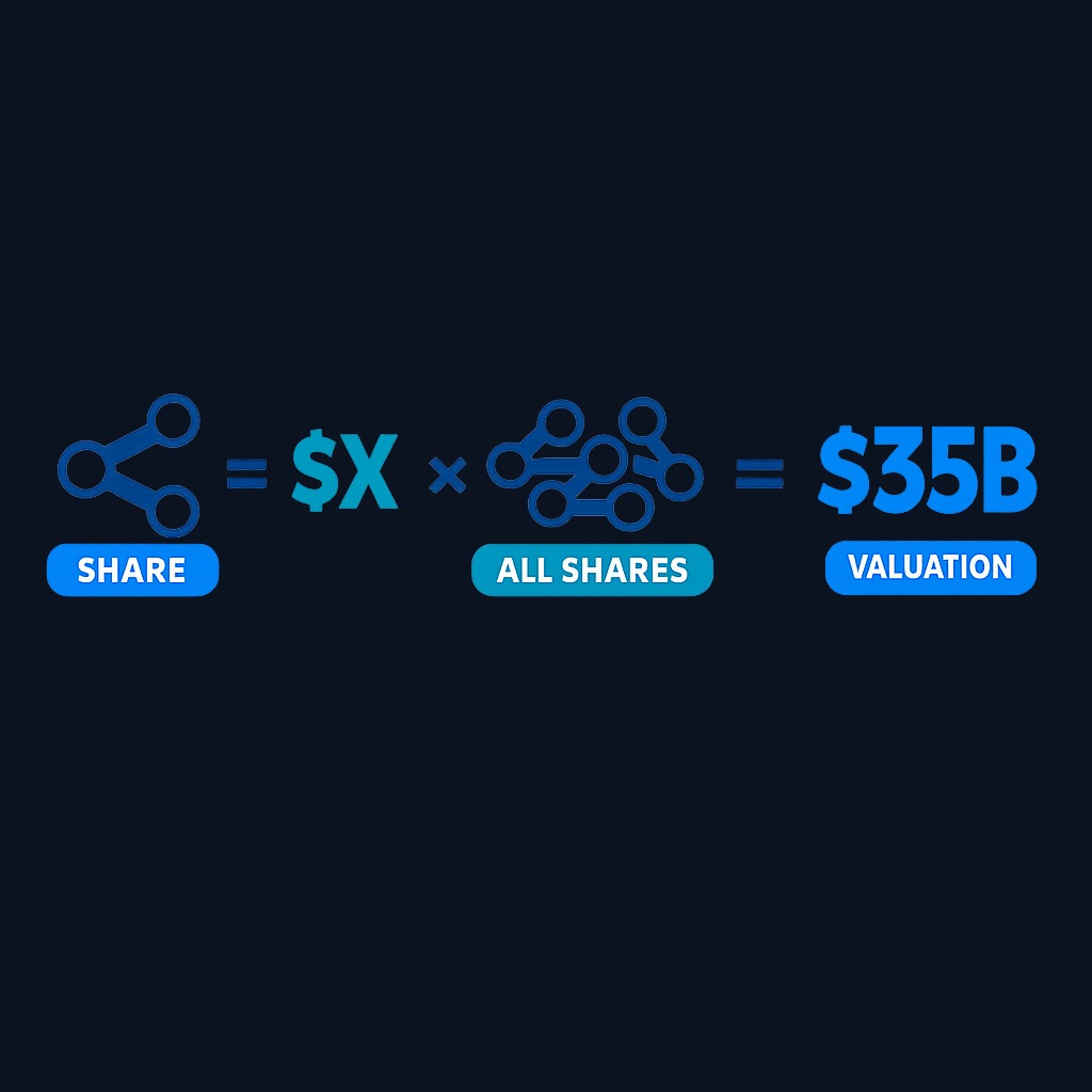 Private valuation explained: investors pay a negotiated price per share, which is then multiplied across all shares to produce the company valuation—not a price the whole company could trade at tomorrow.