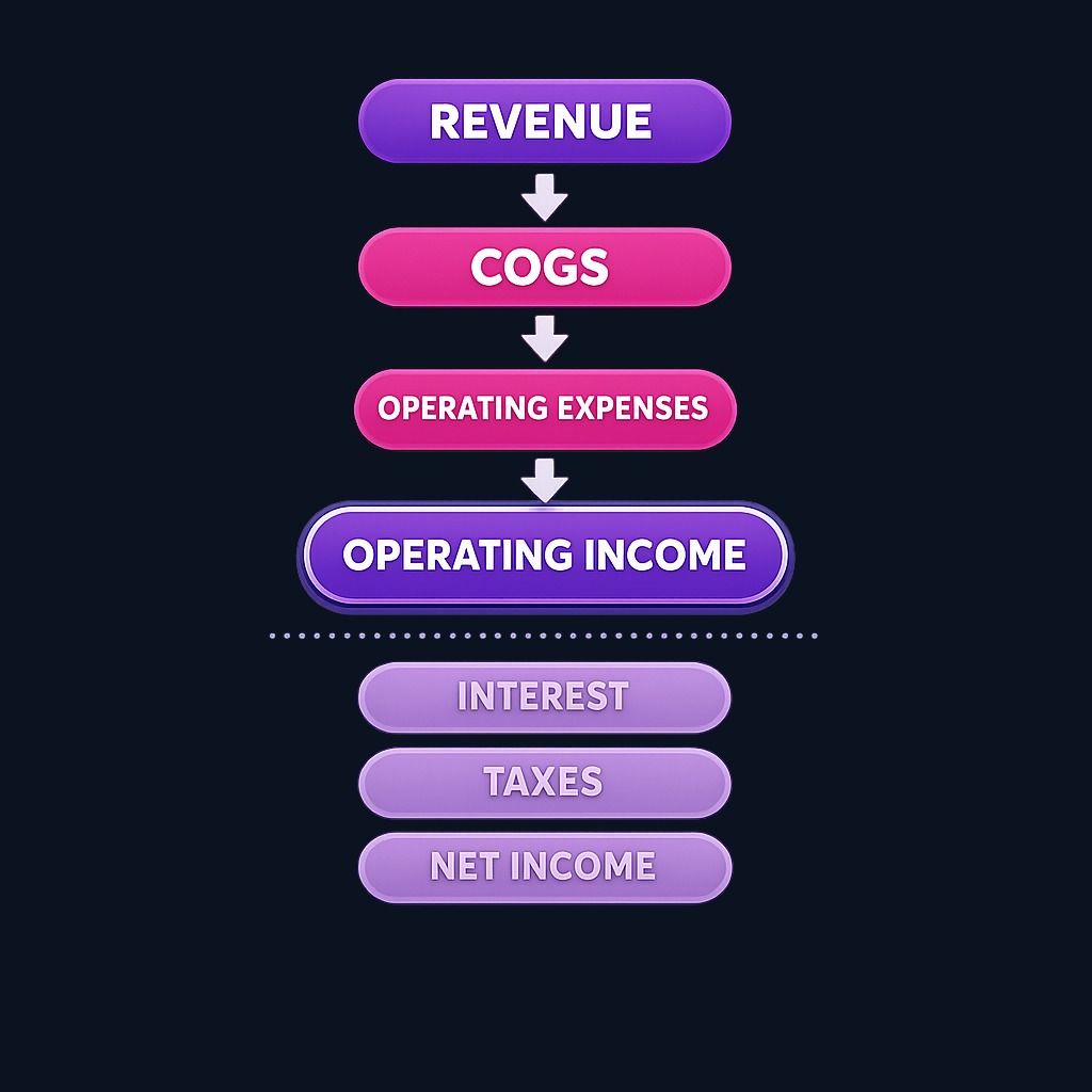 Operating income isolates profit from core business operations, excluding financing and tax decisions that sit below it on the income statement.