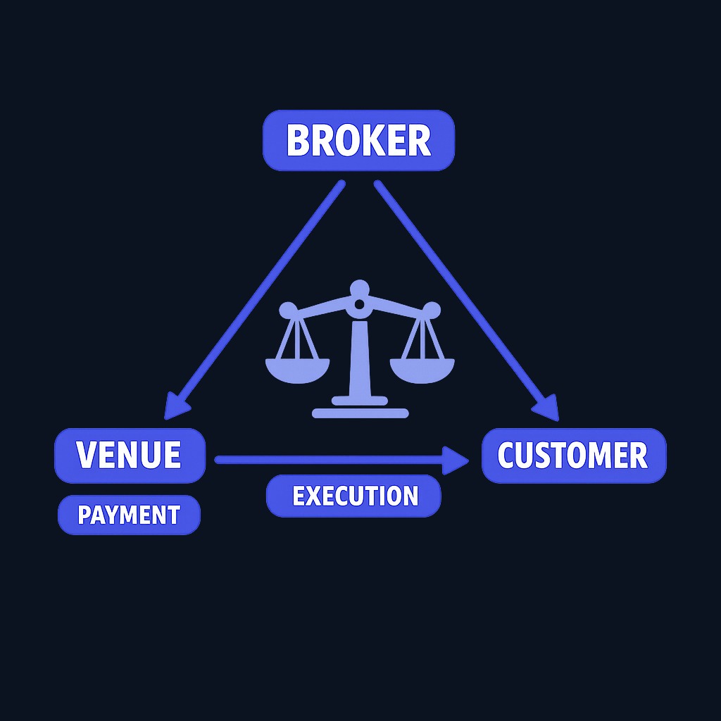 Payment for order flow creates a potential conflict: the venue paying your broker the most is not necessarily the one delivering you the best execution.