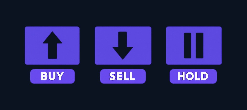 Every action in trading is one of three decisions: buy (enter a position), sell (exit a position), or hold (wait and do nothing). 'Hold' and 'no