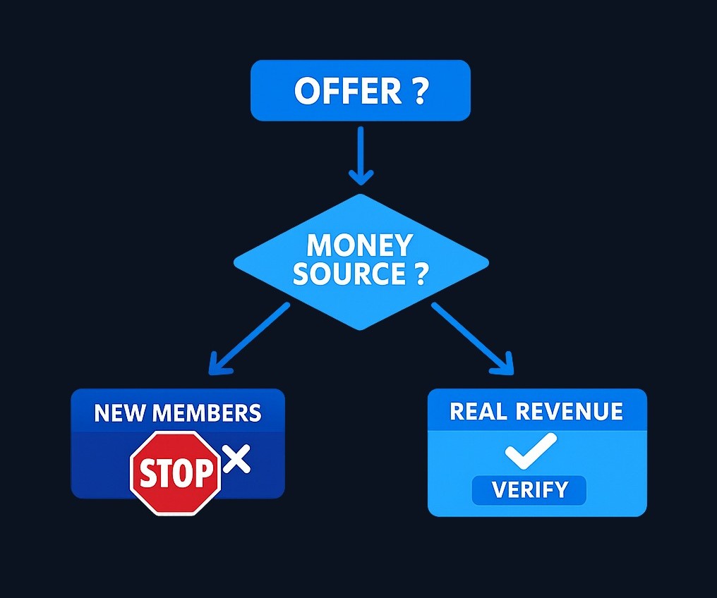 The critical question for any investment or business opportunity: Where does the money actually come from? If the only real source is