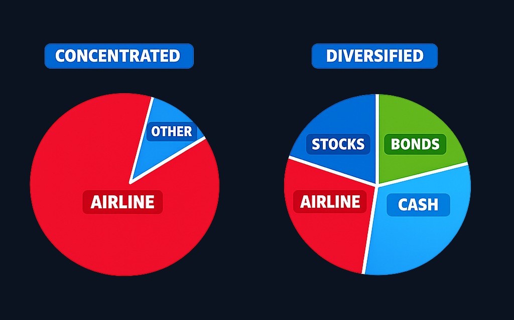 A concentrated portfolio depends heavily on one investment's performance. A diversified portfolio spreads that dependency across