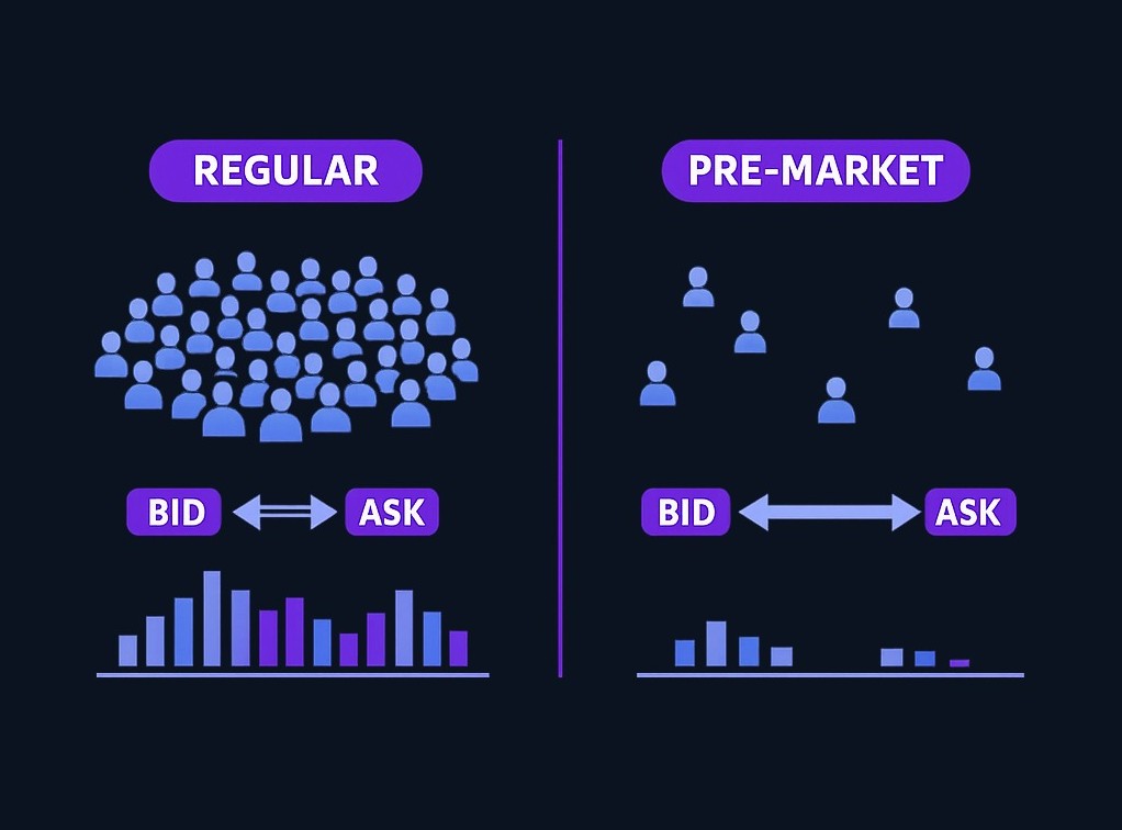 Regular sessions typically have more participants and tighter spreads, while pre-market sessions offer earlier access but with lower liquidity and wider price gaps.