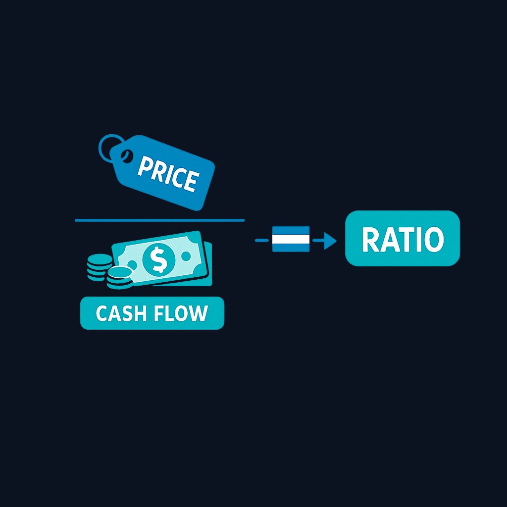 The price to cash flow ratio compares what investors pay (market price) to the cash a company generates from operations. A ratio of 10