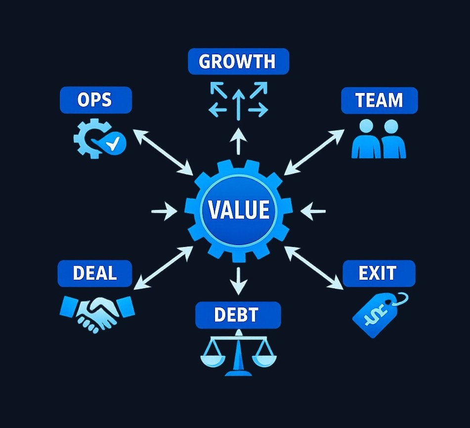 Private equity firms typically pull several value-creation levers simultaneously. Each lever introduces specific execution risks that must be