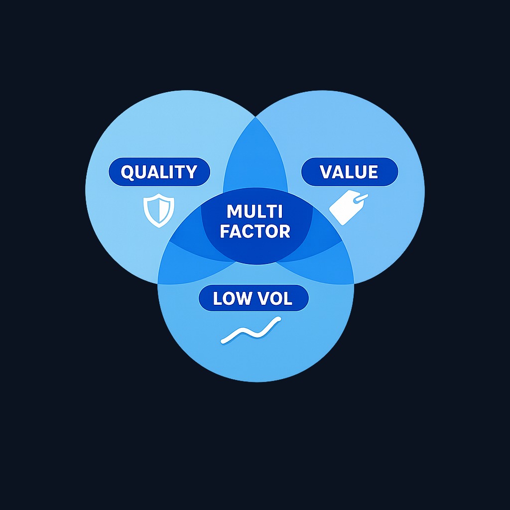 Quality overlaps naturally with low volatility (both are defensive) and pairs well with value investing. Combining 'good business' (quality) with