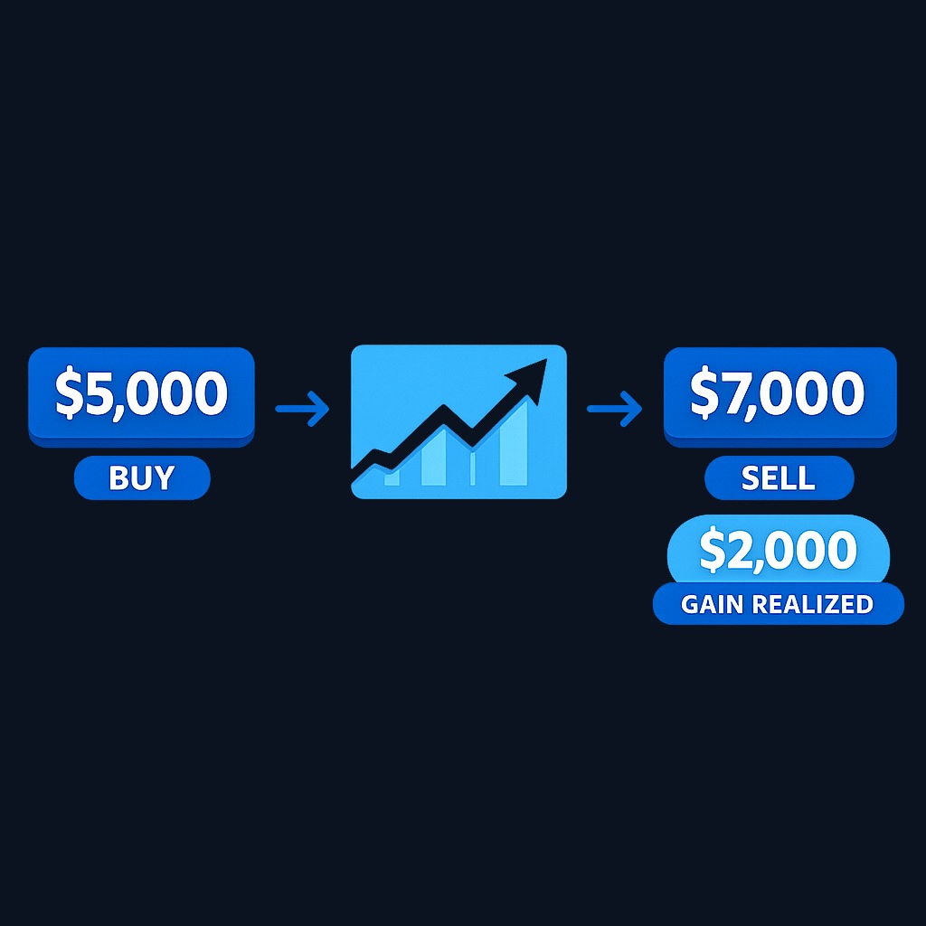 When you sell an asset above purchase price, the profit becomes realized and converts to cash. The gain is locked in regardless of future