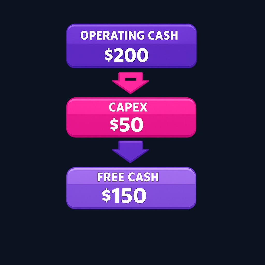 Free cash flow is what remains after funding the operations and maintaining the asset base. It represents cash genuinely available for dividends, buybacks, or debt repayment.