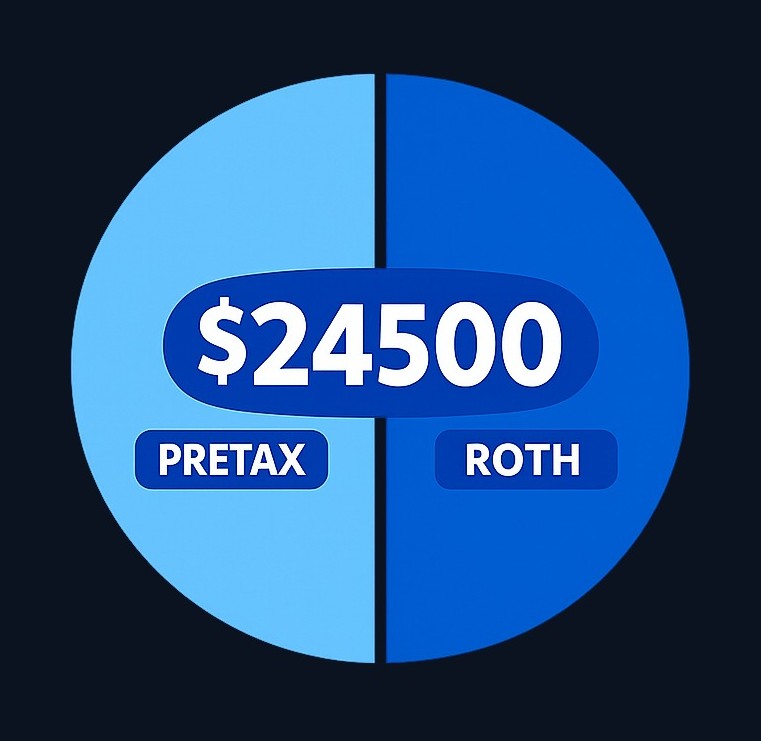 Pre-tax and Roth contributions within a 401(k) share the same employee deferral limit ($24,500 in 2026), not separate limits.