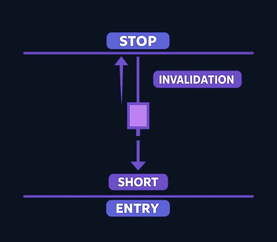 In a short-selling setup, traders often use the star's high as an invalidation point (stop-loss) and enter on a break below the low. If price reclaims the high, the bearish thesis is invalidated.