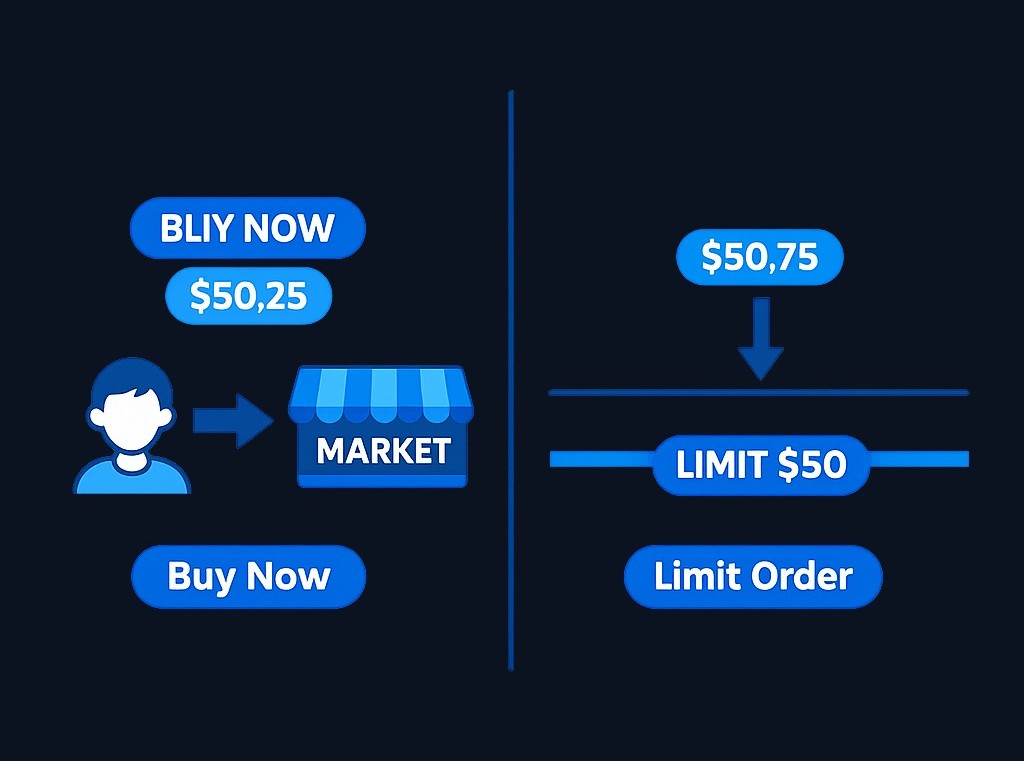 Market orders execute immediately at current prices, while limit orders only execute at your specified price or better. Understanding the