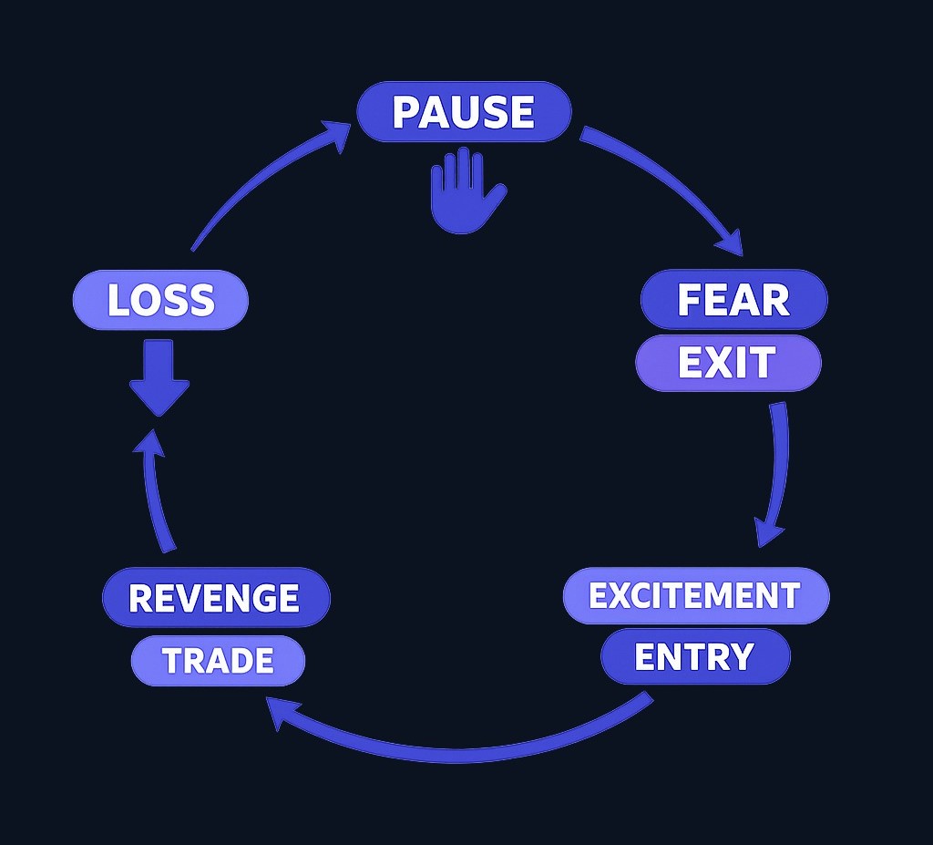 Emotional triggers can disrupt trading discipline. Fear may cause early exits, excitement may lead to oversized positions, and losses can