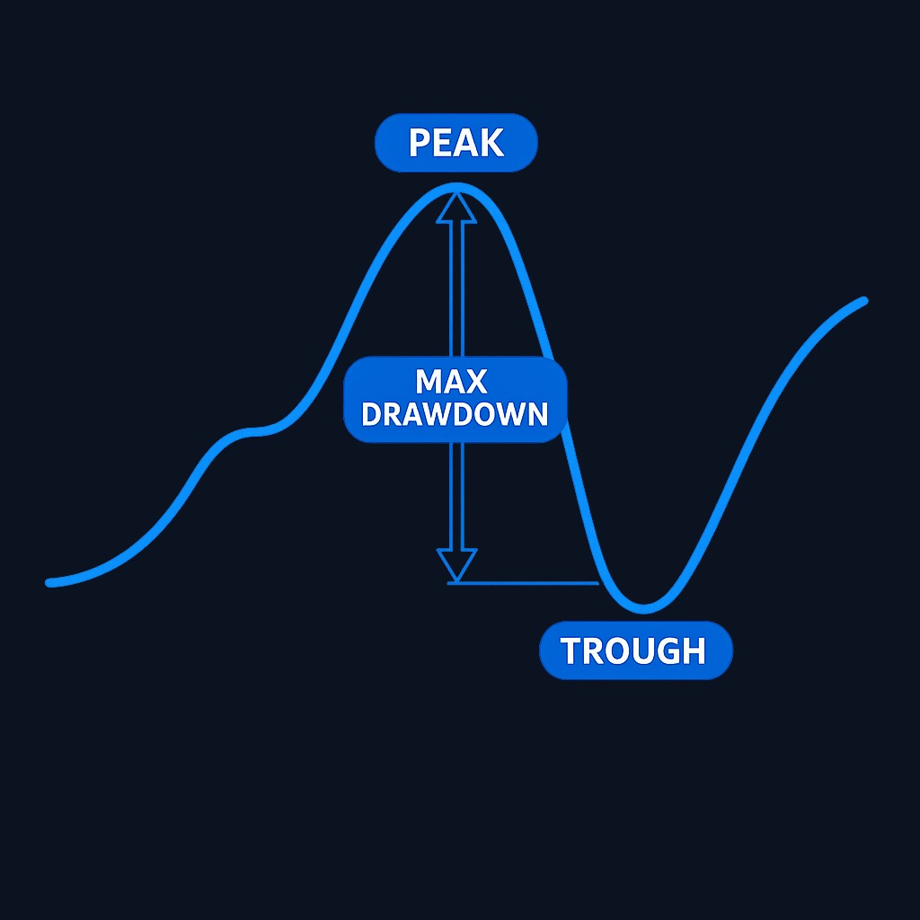 Maximum drawdown captures the investor's worst moment: the deepest valley from any peak to the lowest trough before recovery. This is the