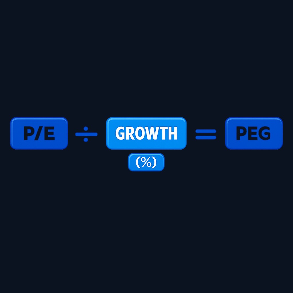 The PEG ratio divides the P/E ratio by the expected earnings growth rate (expressed as a whole number). A result near 1.0 suggests the stock