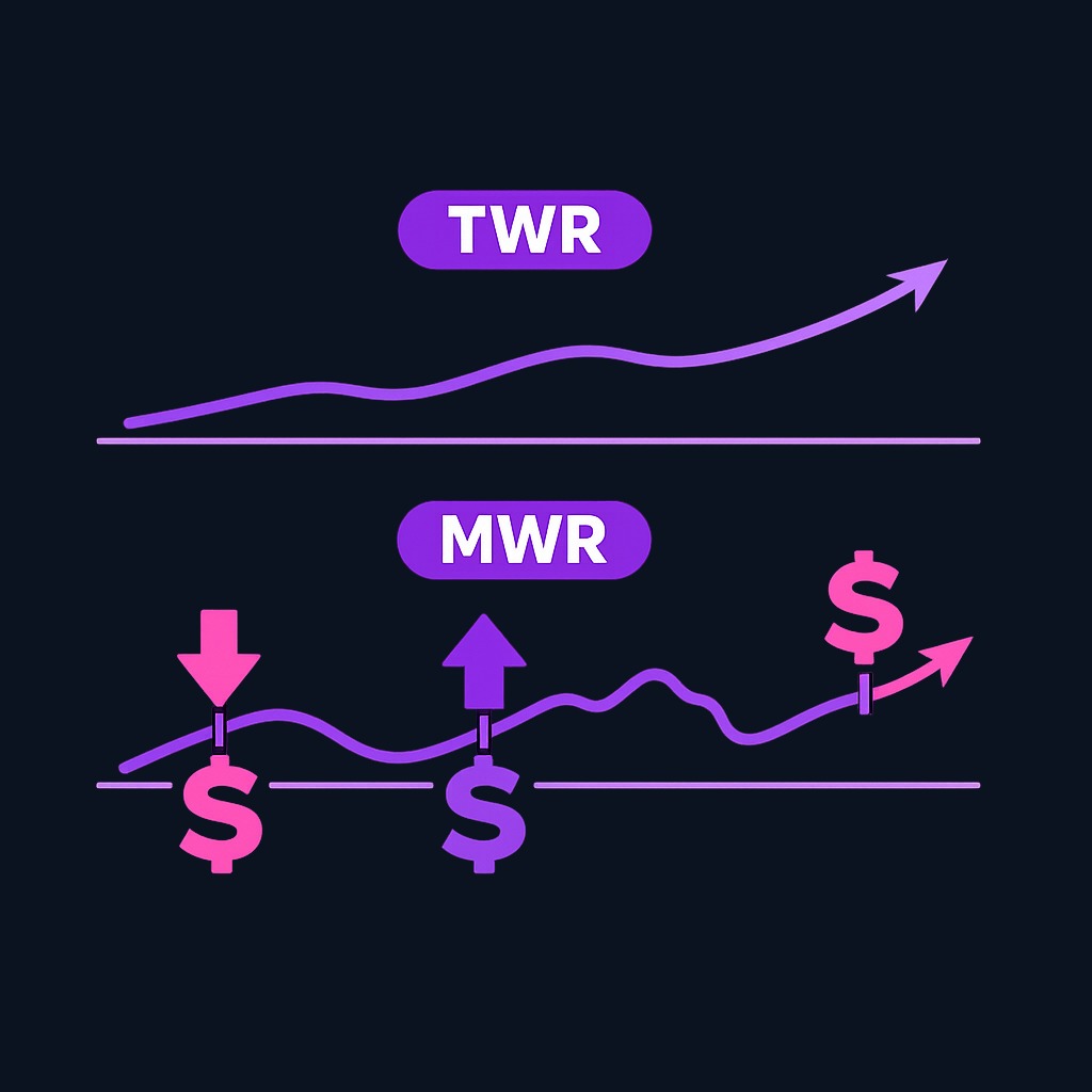 TWR isolates the performance of the investments themselves by neutralizing cash flows, while MWR captures what your actual dollars earned including the timing of when you added or removed money.
