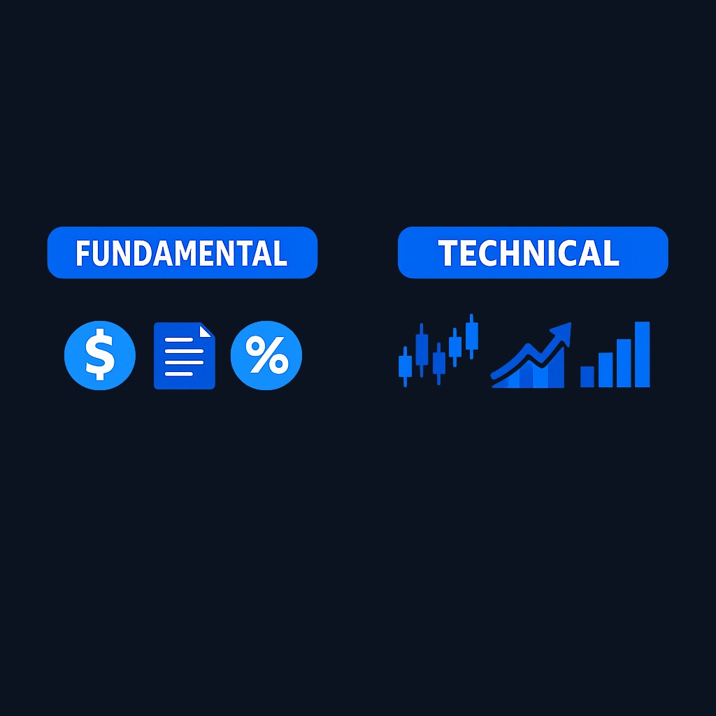 Fundamental screeners filter on business financials (earnings, debt, dividends) for long-term investors, while technical screeners filter on price patterns and indicators for short-term traders.