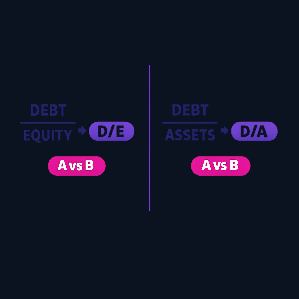 Debt-to-equity compares debt with owners' capital, while debt-to-assets compares debt with the total asset base. These ratios measure different aspects of financial leverage.
