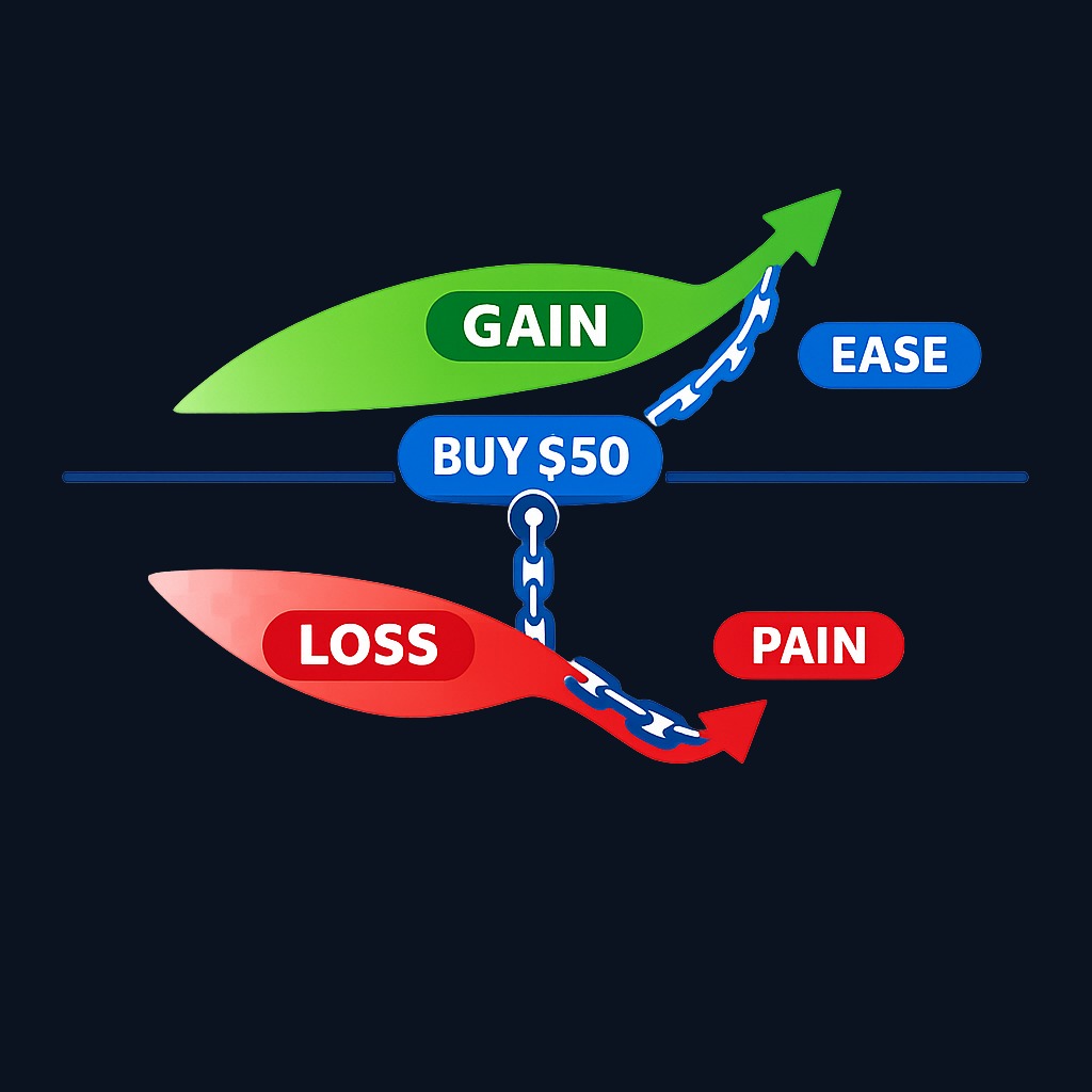 The purchase price becomes an emotional anchor, dividing every future price into 'gain' (feels good to sell) and 'loss' (painful to realize), regardless of forward prospects.