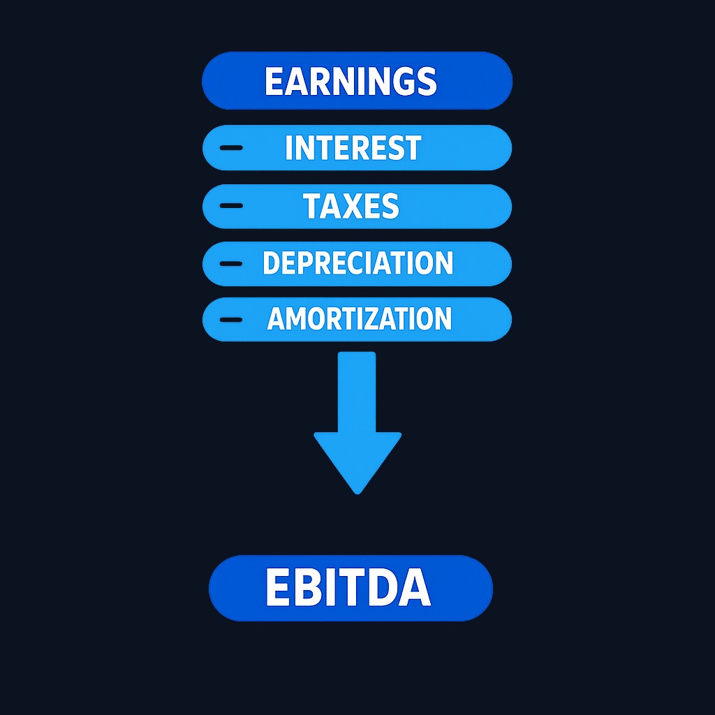 EBITDA starts with operating earnings and excludes interest, taxes, depreciation, and amortization to isolate core earning power.