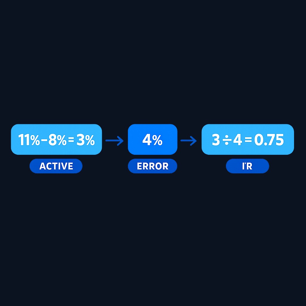 A fund earning 11% versus a benchmark's 8% has 3% active return. If those active returns varied with a standard deviation of 4%, the