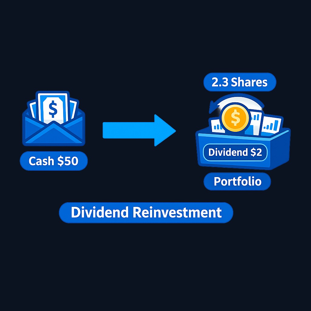 When you receive a dividend, a DRIP automatically purchases additional shares (including fractions) instead of depositing cash to your account. Each new share then earns its own dividends.