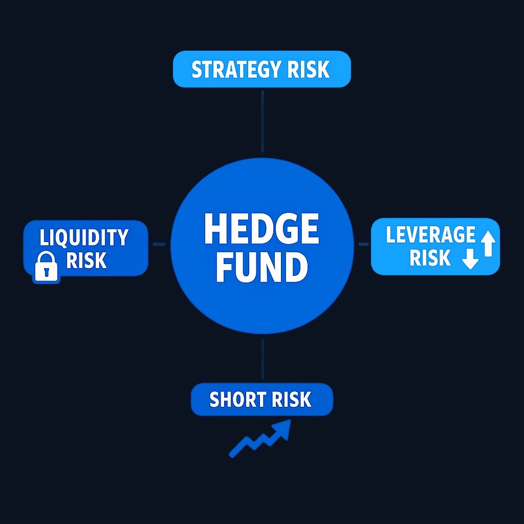 Hedge fund risk comes from multiple sources: the strategy itself, leverage amplifying moves, short positions that can lose as prices rise, and liquidity constraints limiting exits.