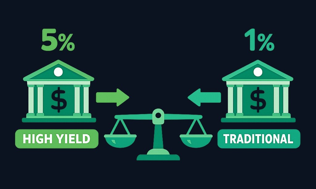 High-yield and traditional savings accounts both hold your money and pay interest—the real differences lie in the specific terms, access methods, and fees of each account.
