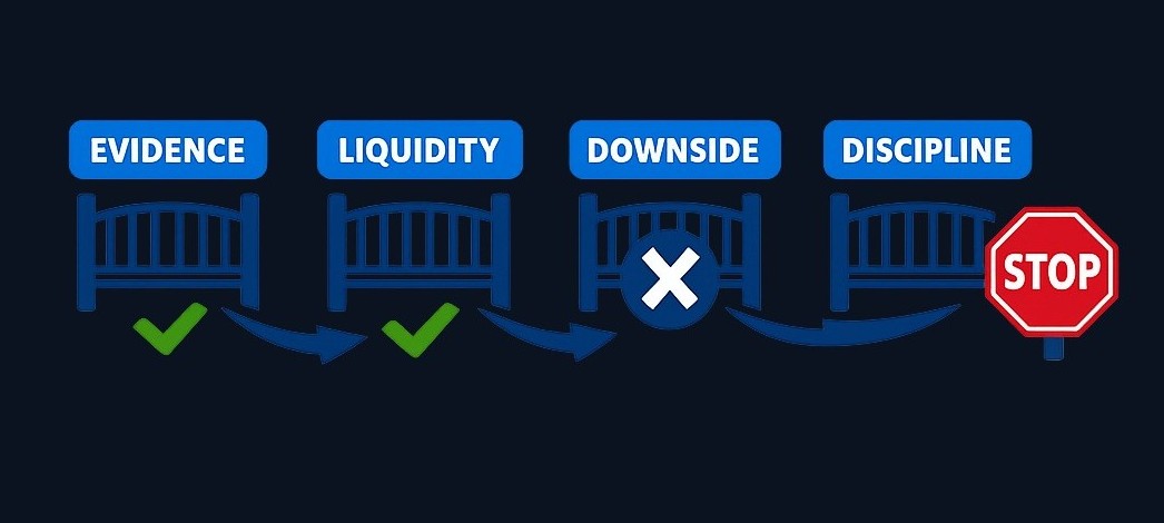Four essential filters before investing in any penny stock: sufficient evidence, real liquidity, acceptable downside, and predefined discipline. Fail any one, and the risk may be too high.