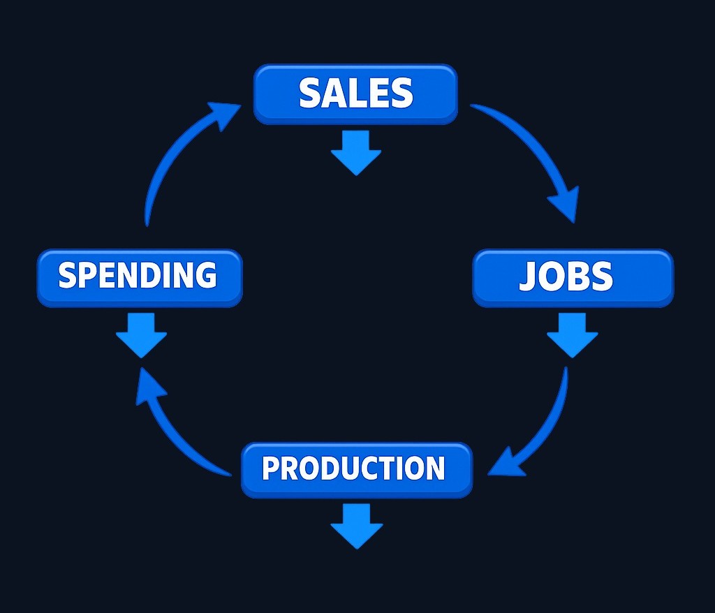 A recession affects multiple parts of the economy simultaneously: production slows, unemployment rises, sales decline, and household spending weakens. No single indicator tells the whole story.
