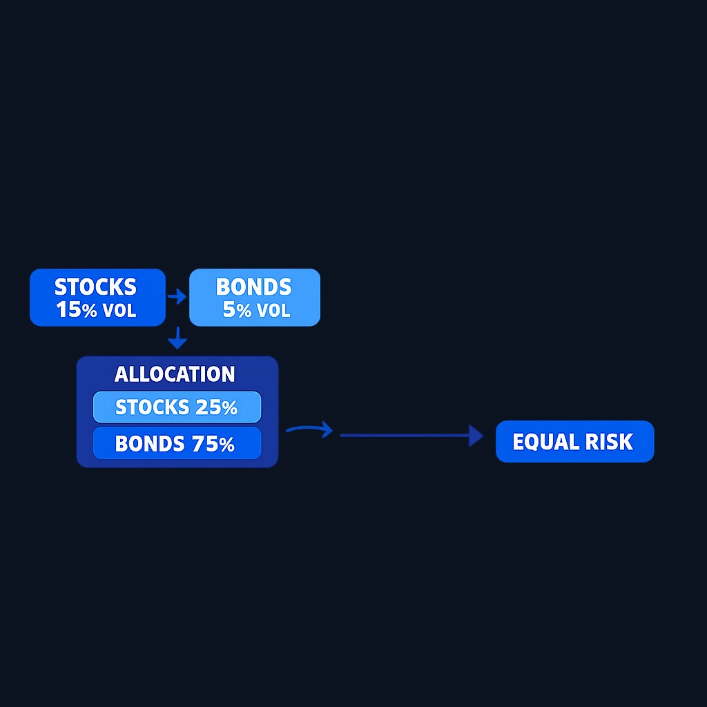 When stocks are three times more volatile than bonds, inverse weighting allocates three times more capital to bonds to equalize risk contribution.