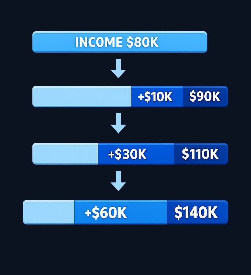 Testing multiple conversion amounts against your projected income helps you see the marginal tax impact. A household with $80,000