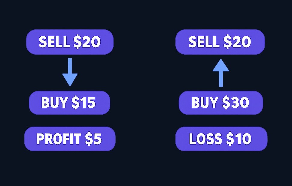 When a short seller borrows and sells at $20, a price drop to $15 creates profit. But if the price rises to $30, buying back means a $10