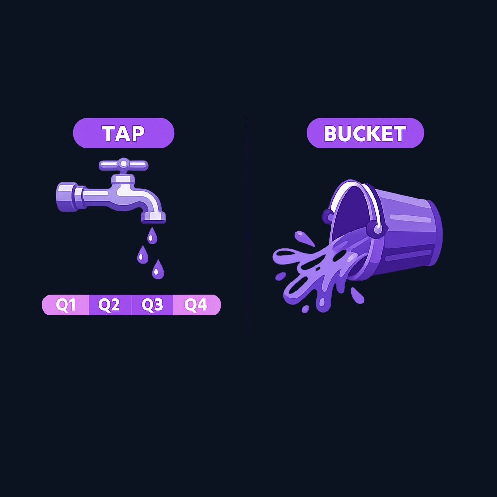 Regular dividends represent a continuous policy (tap), while special dividends are one-time events (bucket). This distinction affects investor expectations and portfolio planning.