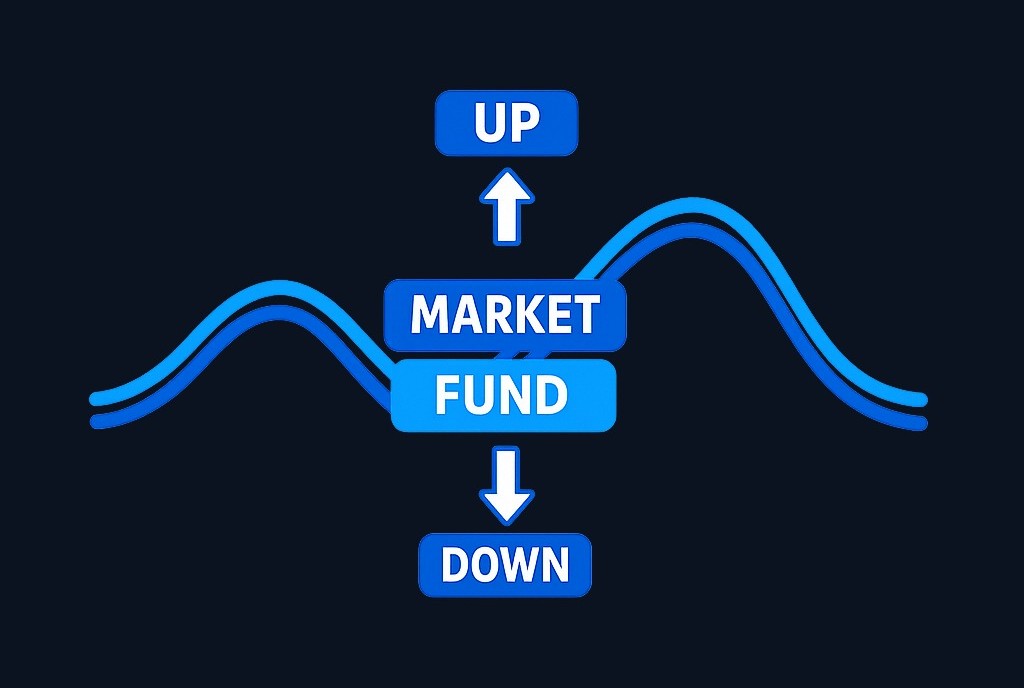 Index funds track their benchmark up and down — they remove single-stock risk but carry full exposure to market-wide swings and downturns.