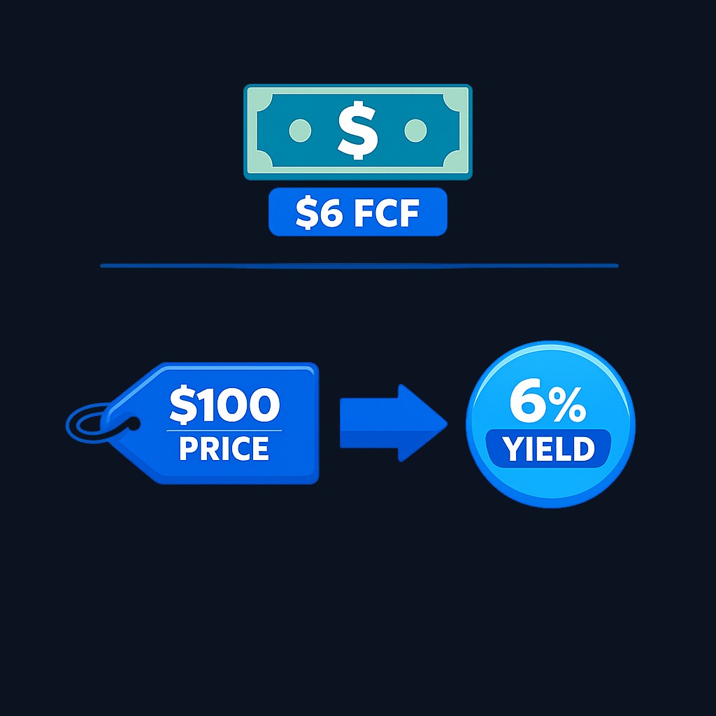 A company generating $6 free cash flow per share at a $100 stock price delivers a 6% free cash flow yield—showing you earn $6 of spendable cash for every $100 invested.