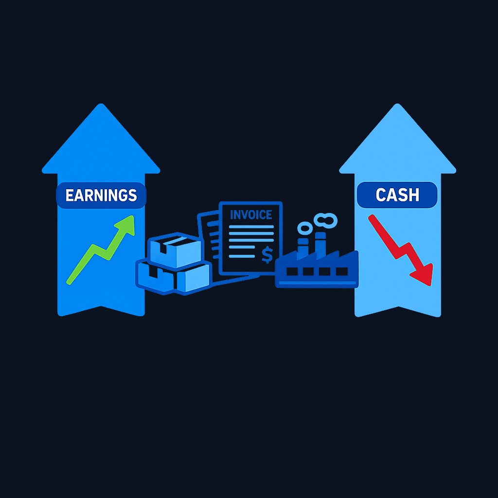 Earnings can grow on paper while actual cash drains away into inventory, receivables, or equipment purchases. Free cash flow reveals what