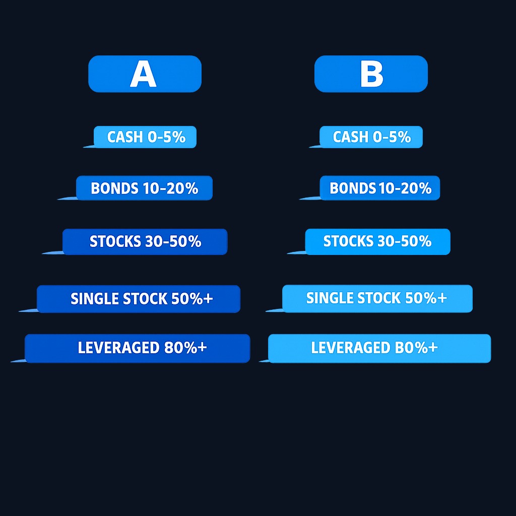 Historical maximum drawdown ranges vary significantly by asset class. Cash and short-term bonds typically see drawdowns under 5%, investment-grade bonds 10–20%, diversified stock portfolios 30–50%, individual stocks often exceed 50%, and leveraged/concentrated strategies can approach 80–90%. Higher long-term return potential comes with deeper and longer drawdowns.