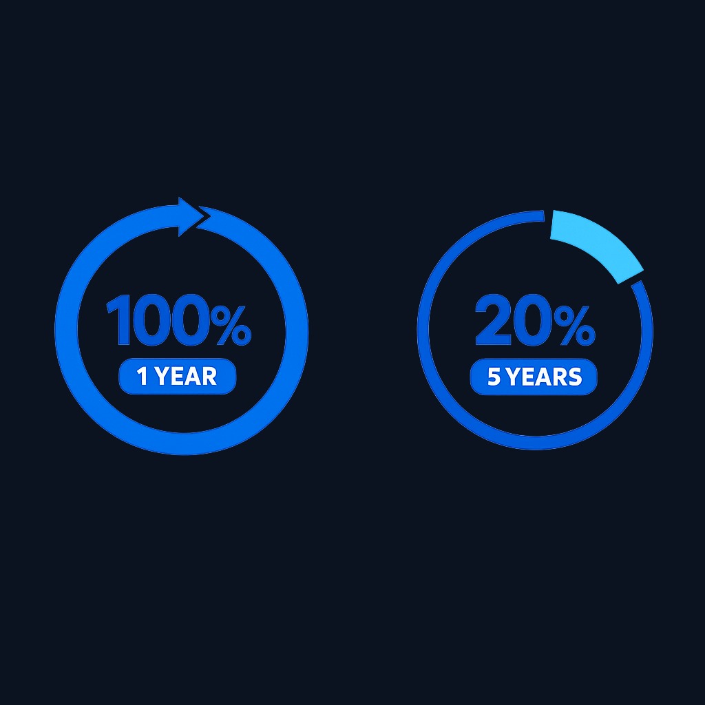 Portfolio turnover visualized: 100% turnover means the entire portfolio is replaced within a year, while 20% turnover indicates slower, long- term holding.
