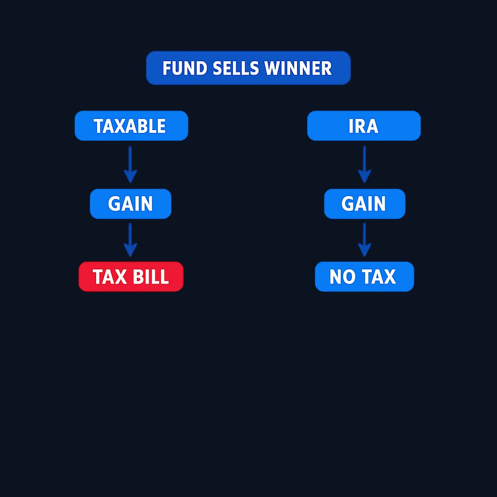 In taxable accounts, fund sales trigger capital gains distributions you must pay tax on, even without selling shares yourself. Higher turnover