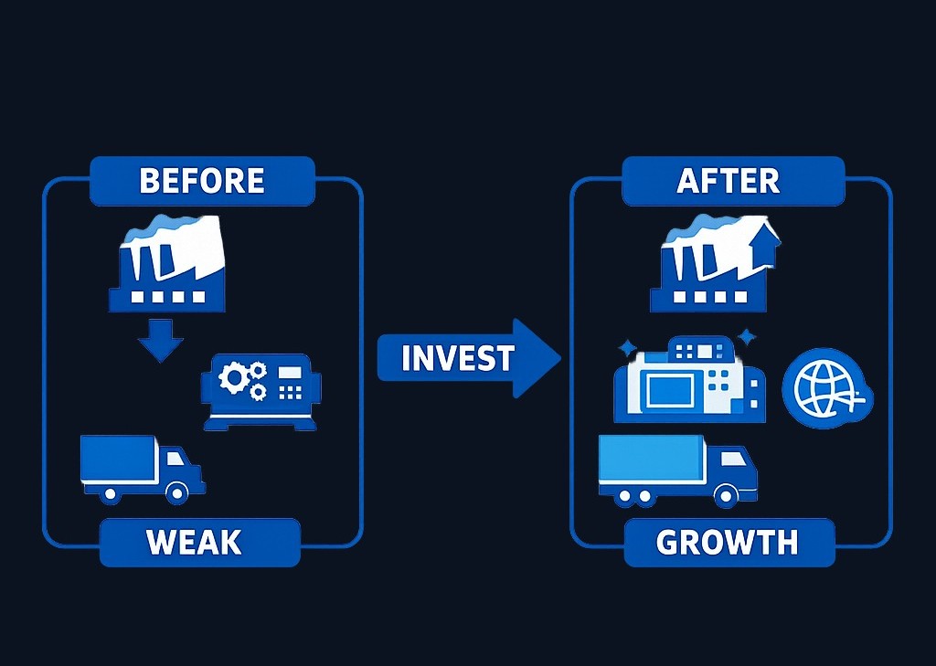 A hypothetical manufacturer case: Before the PE investment, the company has reliable customers but faces outdated equipment and weak distribution. After the investment, the fund provides capital and expertise to modernize operations, strengthen management, and