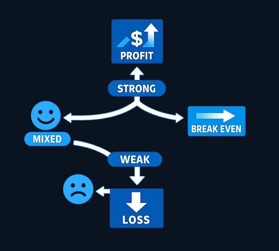 Three possible outcomes for the regional software business: Strong outcome—retention improves, sales efficiency increases, buyer values company higher. Mixed outcome—revenue grows but costs rise equally, creating little net value. Weak outcome—product update