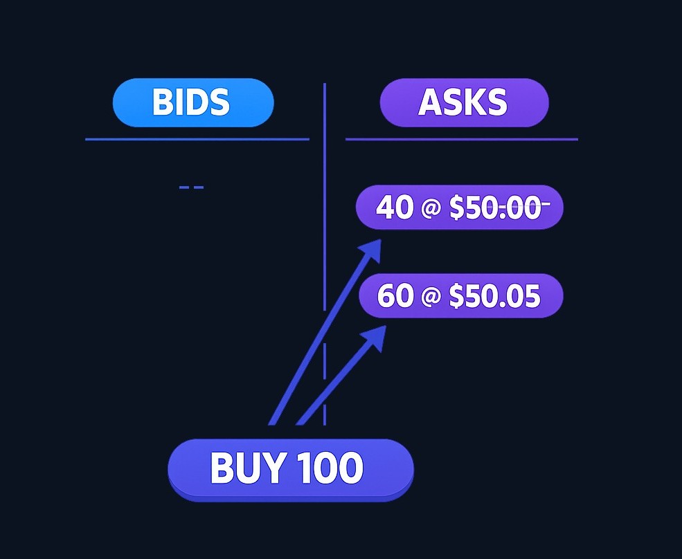 When you place a buy order at $50.00 but available shares at that price are taken before your order arrives, your execution may fill at the next available price—in this case, higher. For sell orders, unfavorable slippage means filling below the expected price.