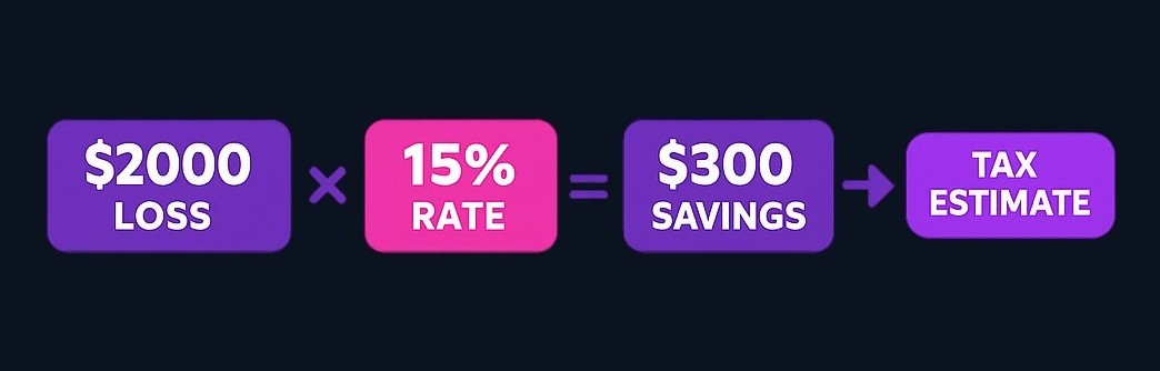 Estimated immediate tax effect equals the usable realized loss multiplied by the applicable tax rate. This is only a screening calculation—
