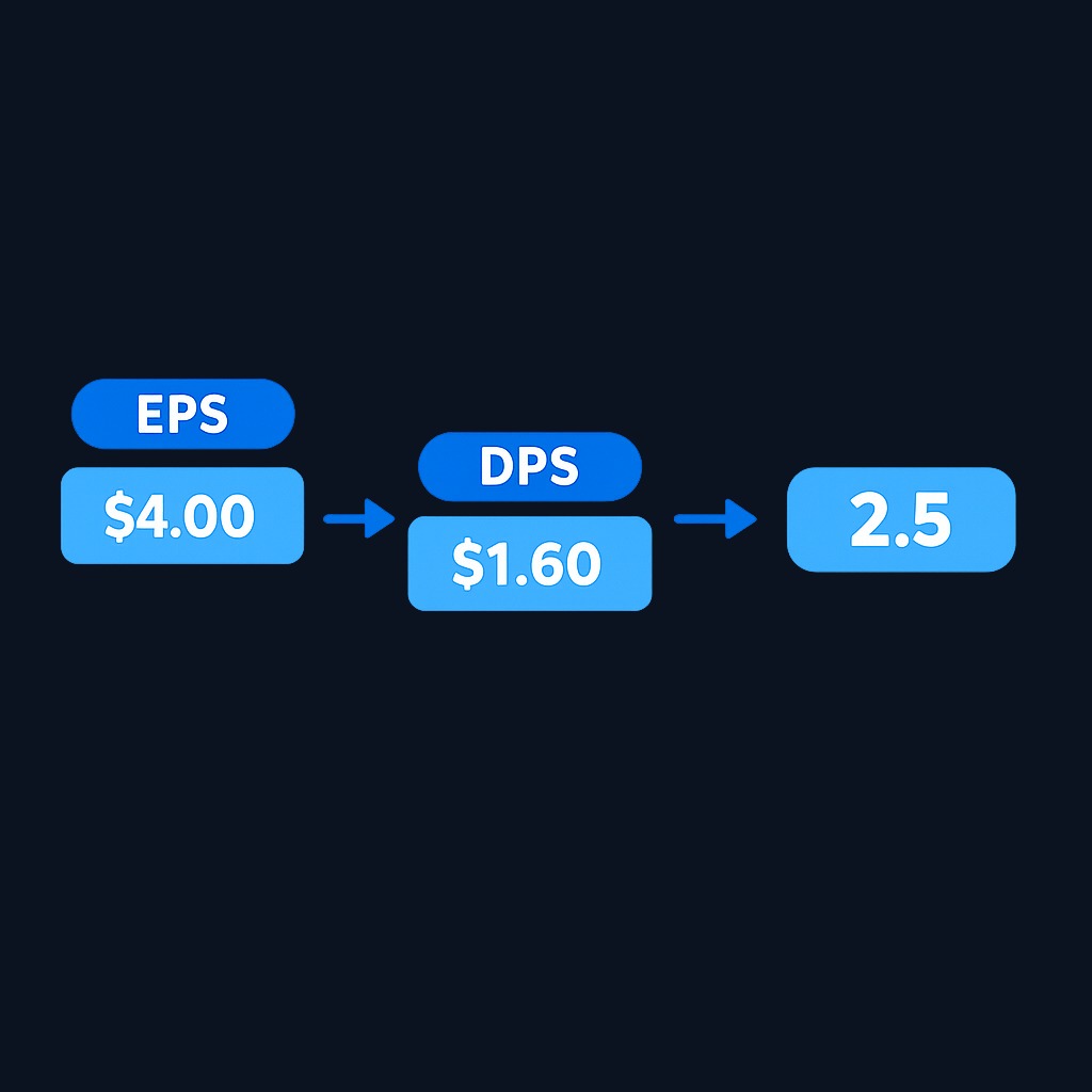 A company earning $4.00 per share and paying $1.60 per share has a coverage ratio of 2.5, meaning earnings are two and a half times the dividend.
