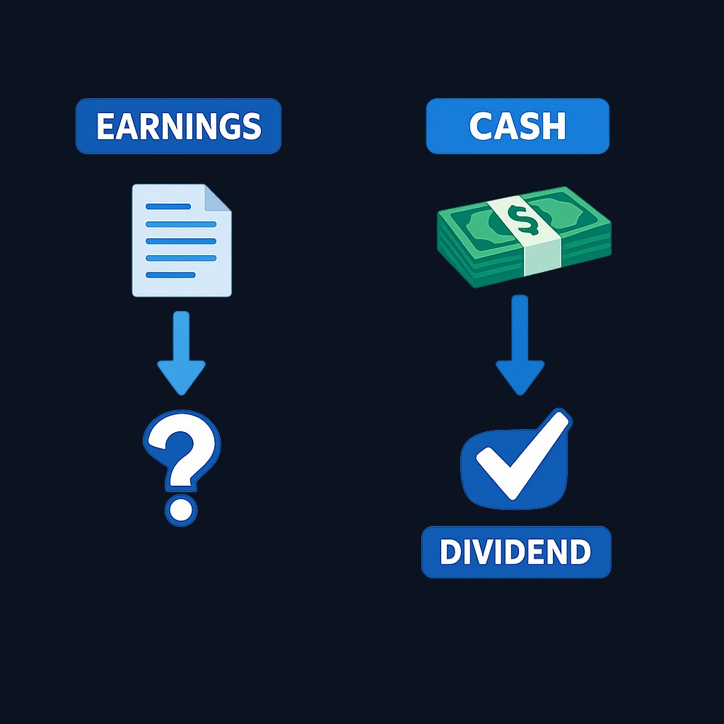 Dividends are paid in cash, not accounting profits. When reported earnings and actual cash flow tell different stories, trust the cash flow