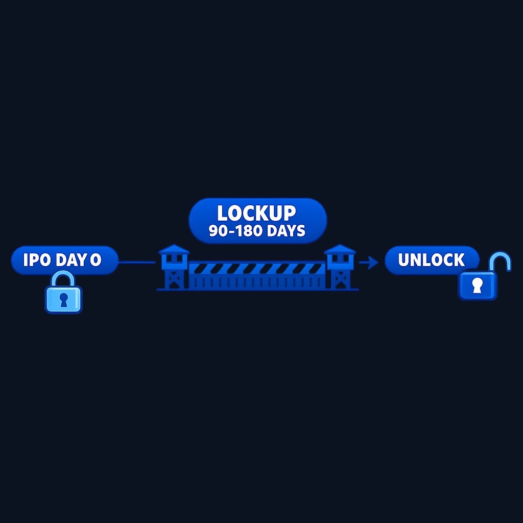 The lockup period creates a buffer between the IPO date and the moment insiders can sell, typically 90–180 days. During this window, pre-