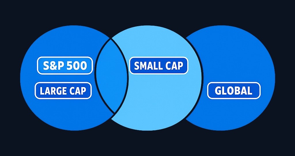 Different indices measure different parts of the market. The S&P 500 focuses on large-cap U.S. companies, while other indices track